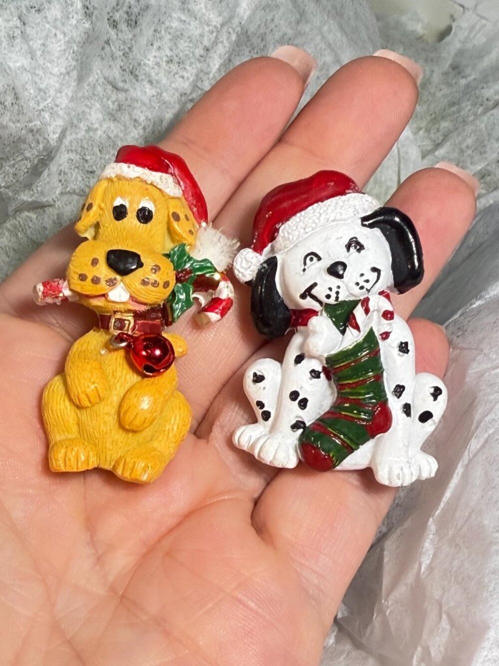 Christmas Dog Brooches Set of 2 Handmade Wooden Holiday Pins